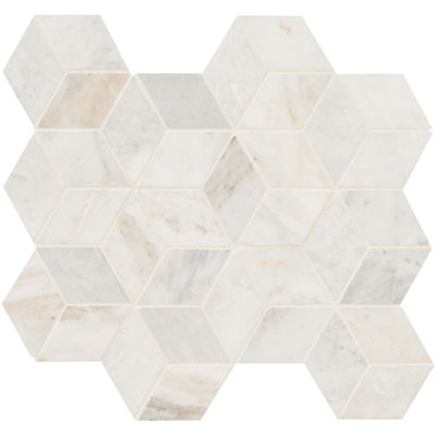 Arabescato Venato White Cube 11.75" x 12" Honed Marble Mesh-Mounted Mosaic Tile