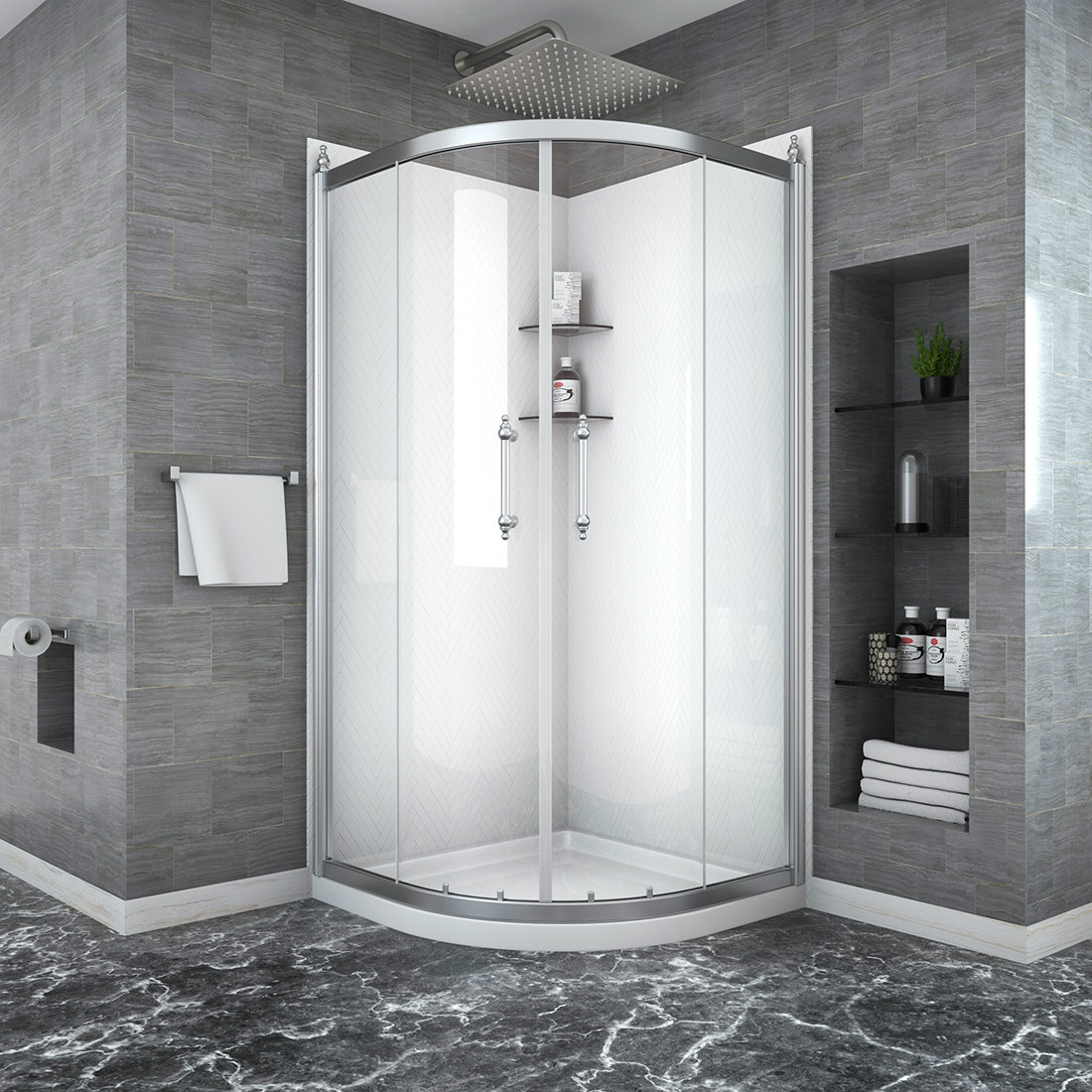 JUNTOSO Shower Door 36" X 72" SemiFrameless NeoRound Corner Sliding