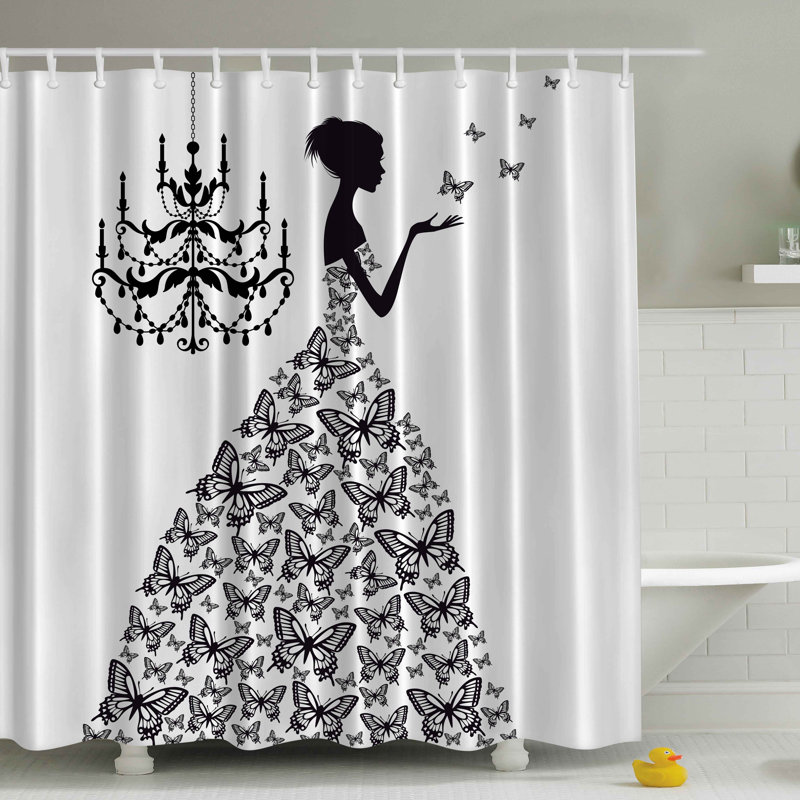 Black Shower Curtains viv + rae rowena madame butterfly print shower curtain & reviews Black Shower Curtains viv + rae rowena madame butterfly print shower curtain & reviews