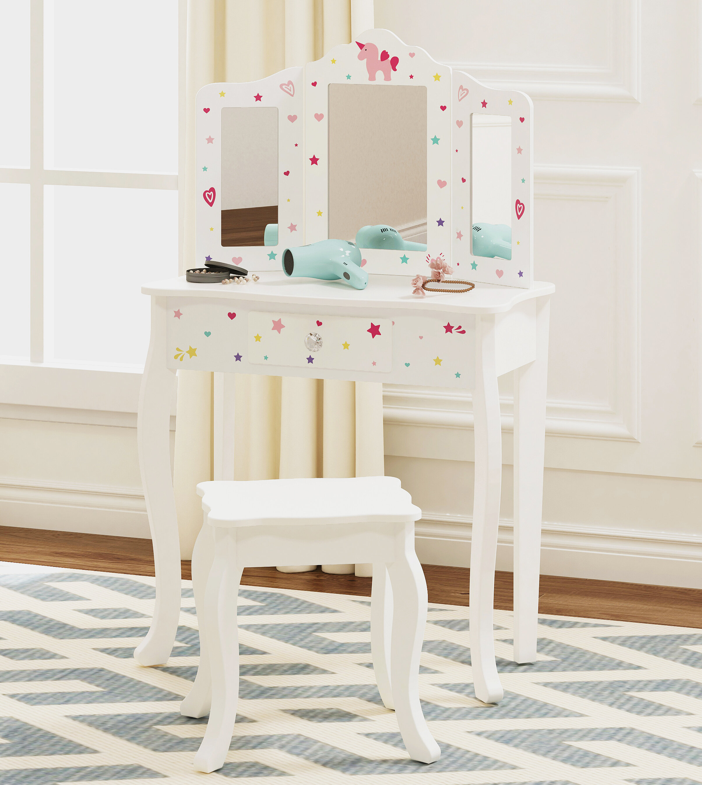 childrens vanity mirror with drawer