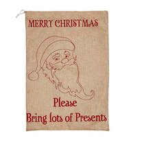 Christmas jute sack brown present bag santa coming to town logo new string new