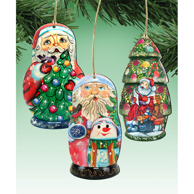 The Holiday Aisle 3 Piece Santa Matryoshka Dolls Wooden Hanging Figurine Ornament Set Wayfair