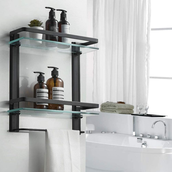 Single Wall Shelf Tempered Glass Bathroom Accessory Holder Rail Floating Shelves 