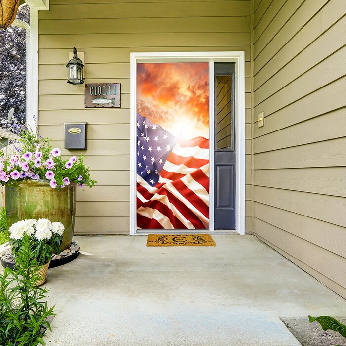 American Flag Sunset Door Mural