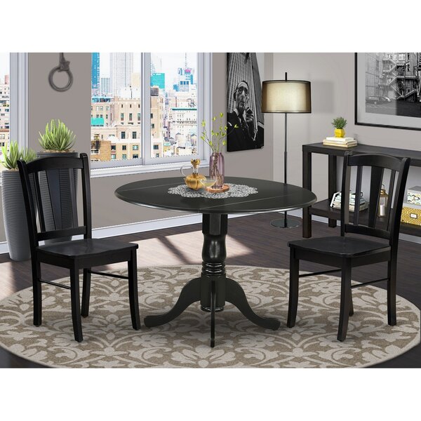 42" Round Dublin drop-leaf pedestal kitchen table in mahogany and black finish 