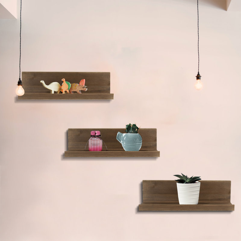 Gracie Oaks Set Of 3 Floating Shelves Wall Mounted Rustic Wood Wall Shelves Great For Home Office Bedroom Bathroom Living Room Kitchen Decorative 14 Inch Brown Wayfair Ca
