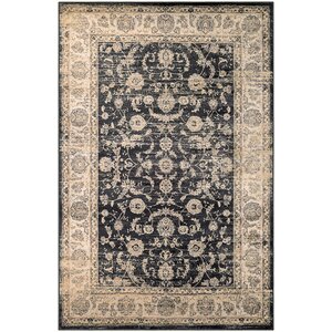 Cotswolds Floral Emblem Black/Oatmeal Area Rug