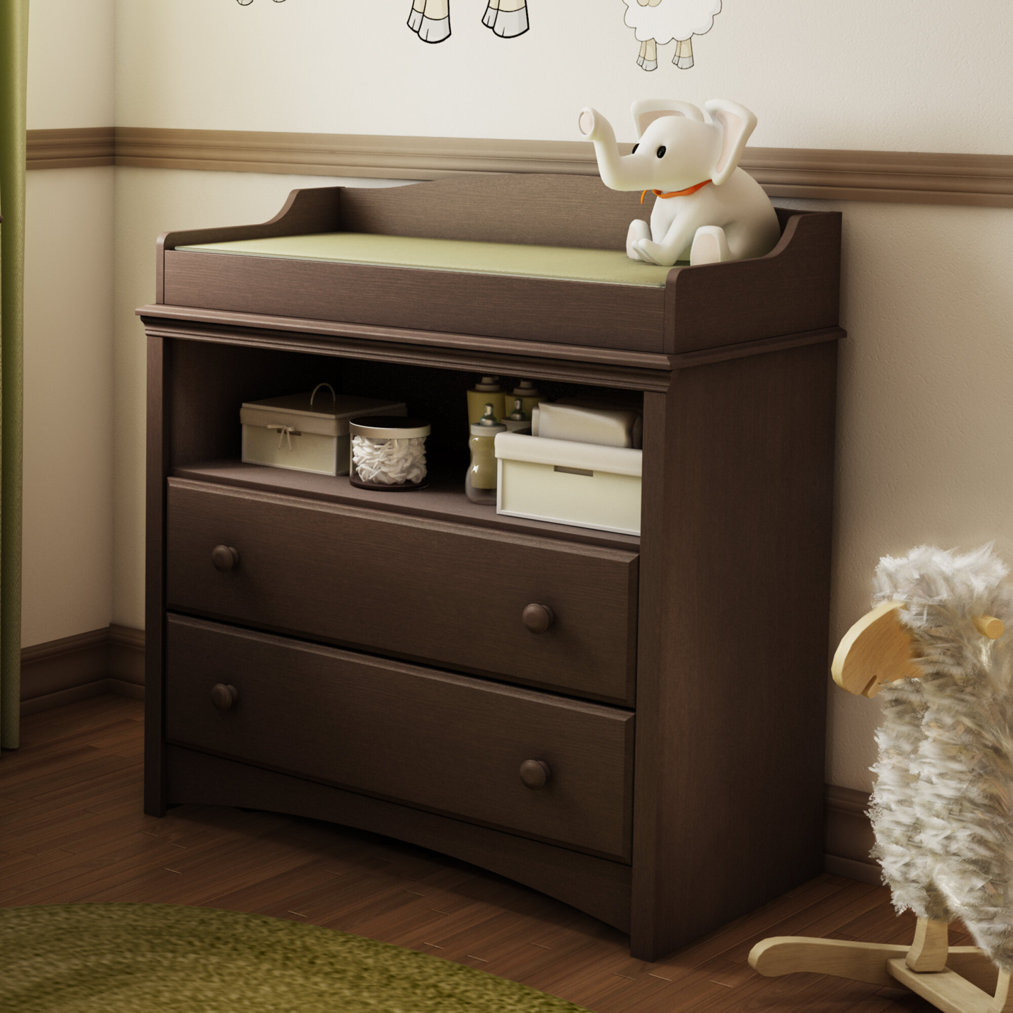 Espresso South Shore Angel Changing Table and Dresser with Drawers 