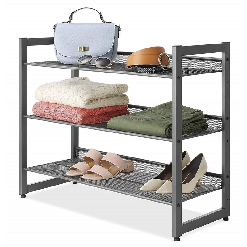 Williston Forge Steel Mesh 3 Tier Shoe Rack Gunmetal Reviews Wayfair