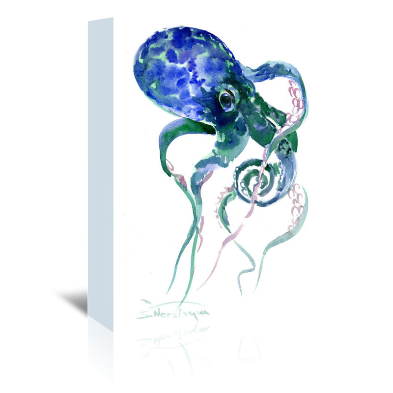 East Urban Home Octopus Blue Green Painting Print On Wrapped