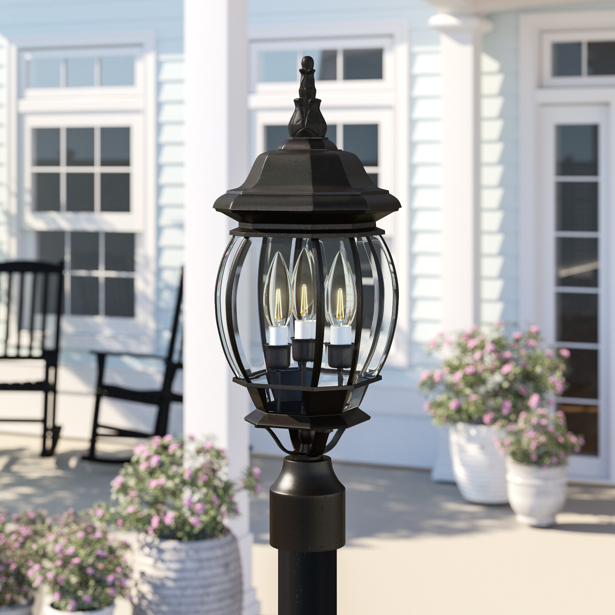 Outdoor Post Mount Light Lantern Glass Panes Lighting Fixture Exterior Lamp New