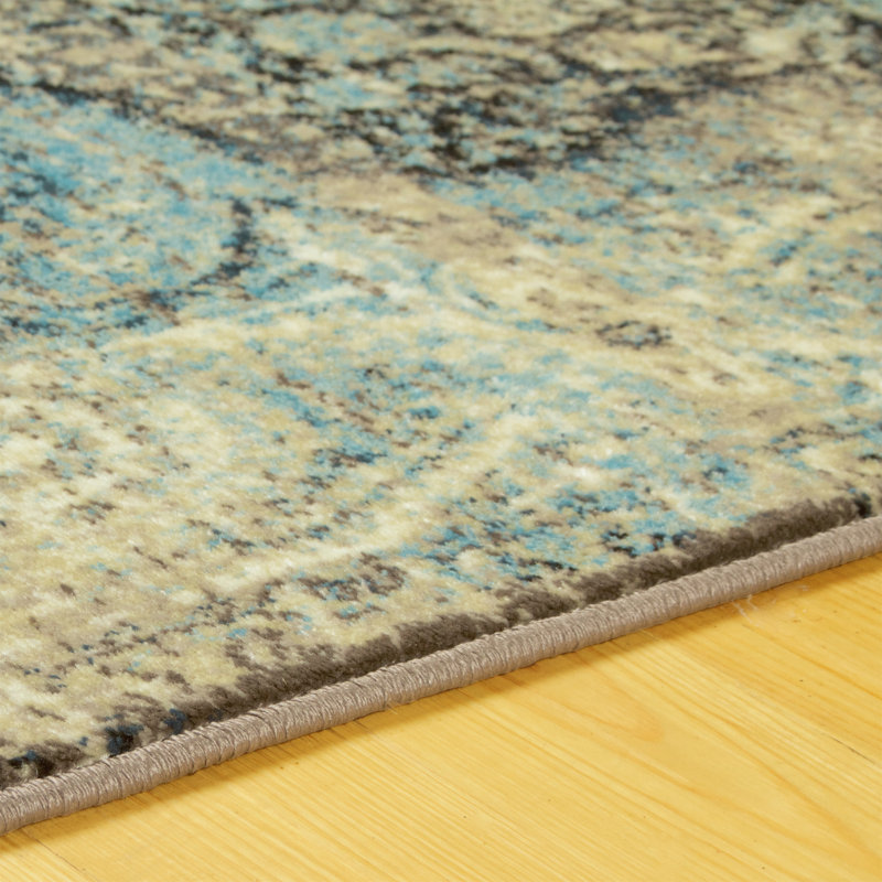 Bungalow Rose Peters Oriental Black Blue Yellowish Tan Area Rug