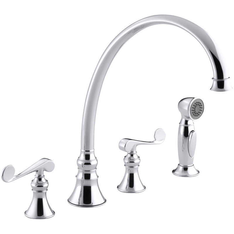 Kohler Revival 4 Hole Kitchen Sink Faucet With 11 13 16 Spout Matching Finish Sidespray And Scroll Lever Handles Wayfair