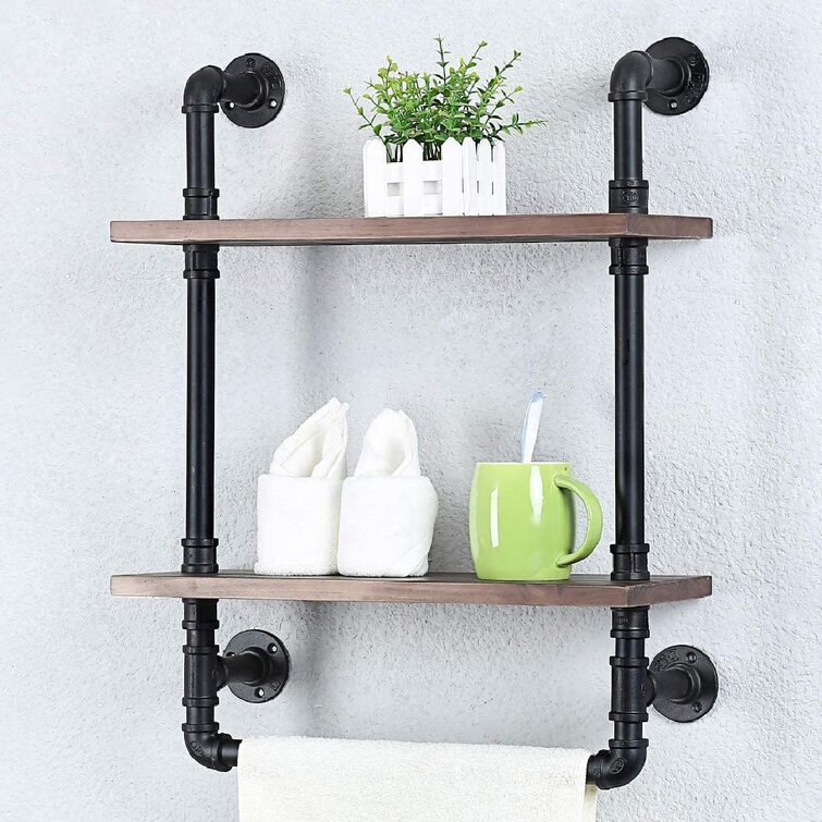 Industrial Bathroom Shelves Wall Mounted 3 Tiered,Rustic 19.68in Pipe Shelving W 