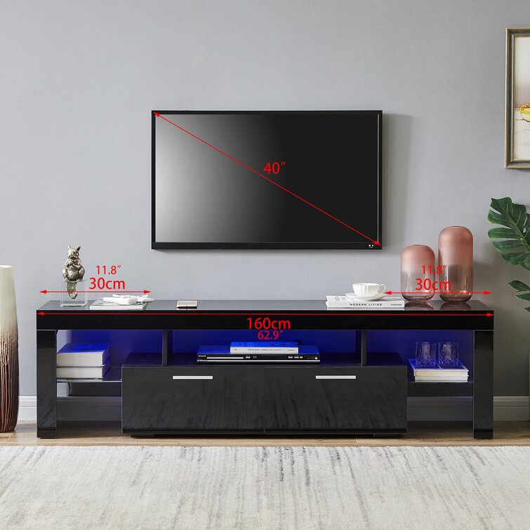in Lounge Room Black Gaming Consoles W 70.9 / D 16.5 / H 11.8 / 63 lb, White TV Stand with LED RGB Lights,Flat Screen TV Cabinet Living Room and Bedroom