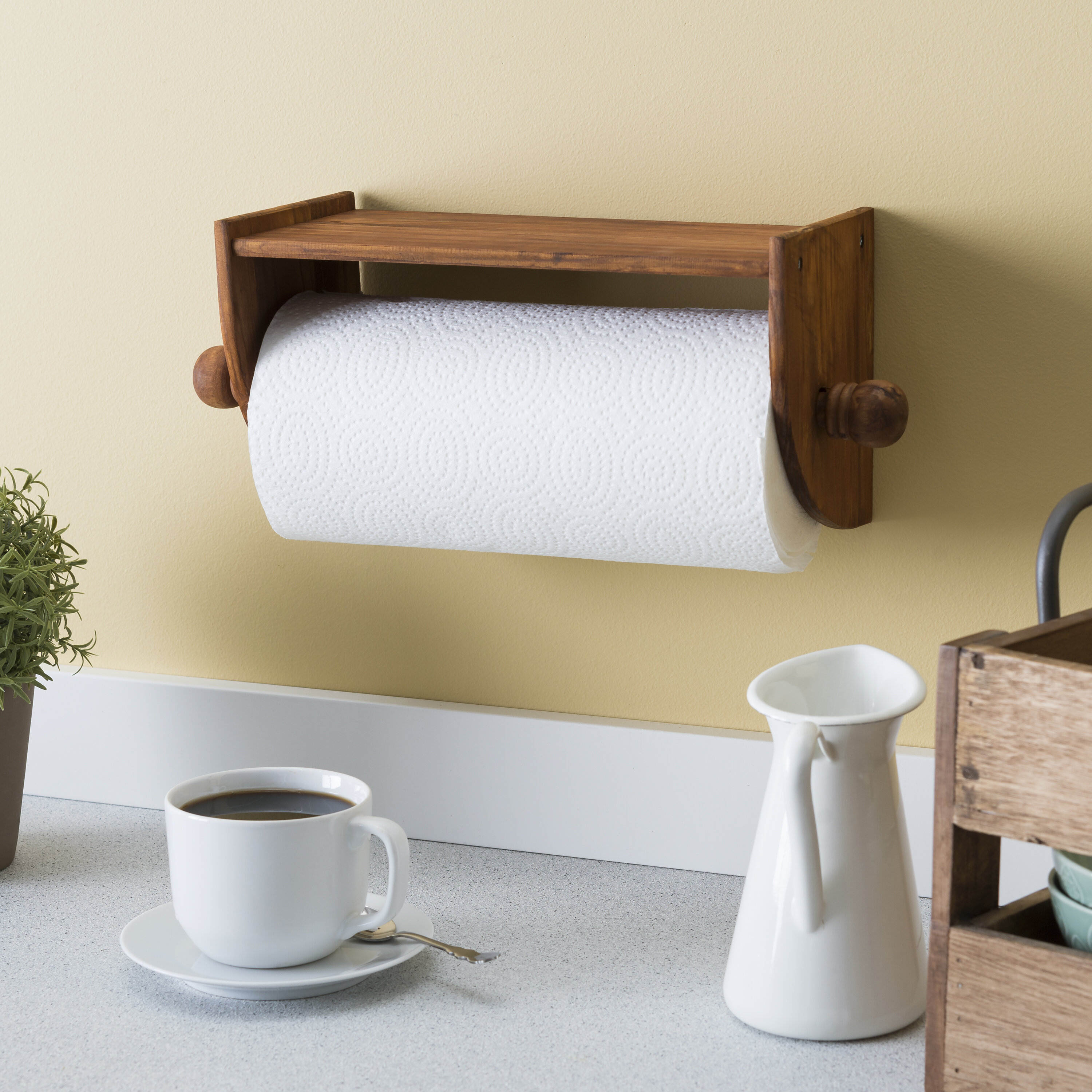 wall paper towel holder with shelf