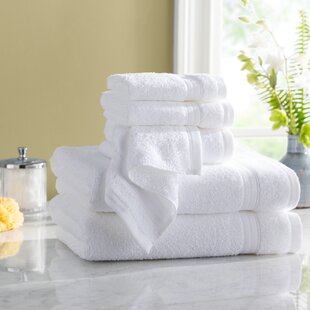 white towels with green trim
