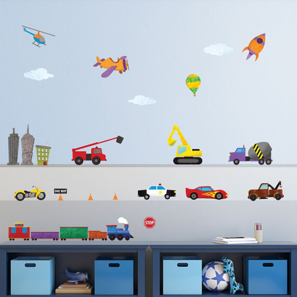 COCALO PLAY ZONE WORK TRUCKS REMOVABLE SELF STICK  WALL DECALS APPLIQUES NEW 