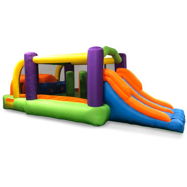 Climbing Wall Curved Slide & Twist & Tangle Game Basketball Island Hopper Fort All Sport Recreational Kids Bounce House with Fort Area Soccer Shot 