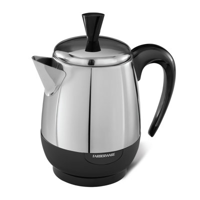 farberware electric coffee percolator, fcp240, stainless steel basket, automatic keep warm, no-drip spout, 4 cup