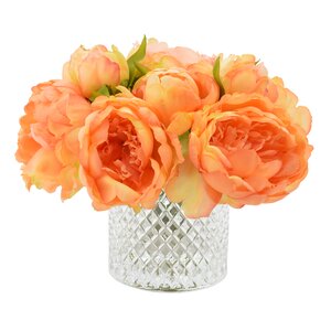 Lush Peony Bouquet in Diamond Etched Glass Vase