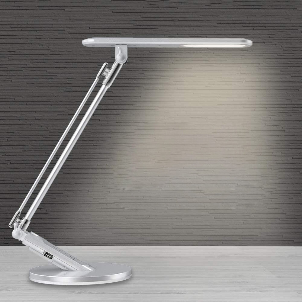 Desk Lamp with USB Charging Port Reading Study, Touch Control Adjustable Lamp for Office Wireless Charging Lamp,3 Lighting Modes 5 Brightness Levels Desk Light 