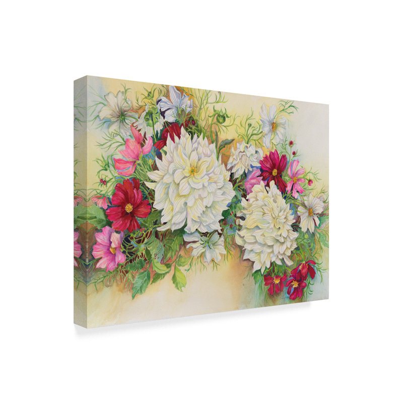Trademark Art White Dahlias And Cosmos Acrylic Painting Print On