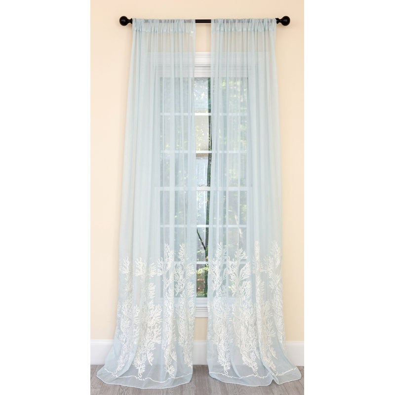 Rosecliff Heights Knutson Vivid Ocean Coral Embroidered Semi Sheer Rod Pocket Single Curtain Panel Wayfair