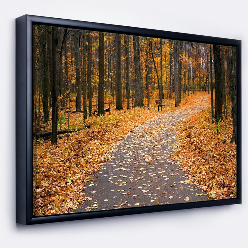 East Urban Home Autumn Walk Way With Fallen Leaves Framed Photographic Print On Wrapped Canvas Wayfair