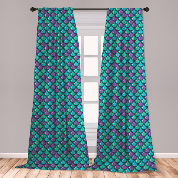 East Urban Home Alarins Fish Window Curtains Marine Animal Skin Dragon Scale Pattern Ornate Aquatic Themed Marine Lightweight Decorative Panels Set Of 2 With Rod Pocket 56 X 63 Blue Violet Sea Green Wayfair