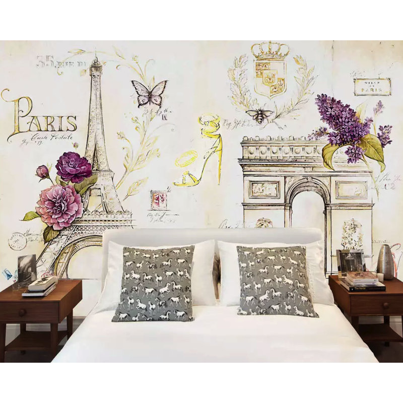 Ophelia Co Eilish Vintage Colorful Paris Drawing Texture Wall