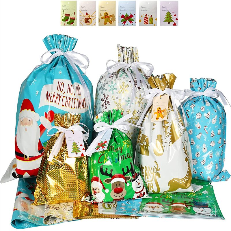 JUMBO Shrink Wrap Bags, Clear PVC Package Holiday Drawstring Gift Bags ...