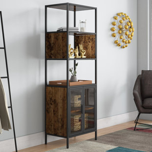 Go to store & view more images Ivy Bronx Nena Metal and Wood Display Stand with Glass Door