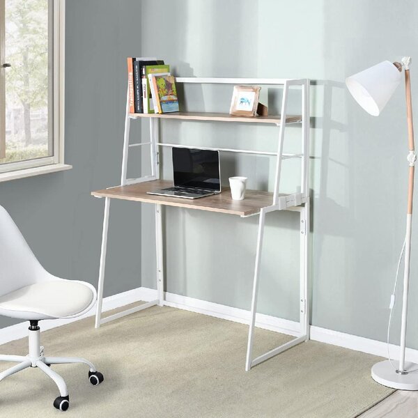 white2 Folding Study Desk Folding Laptop Table Home Corner Desks Simple Computer Desk with Shelf for Small Space Home Office 