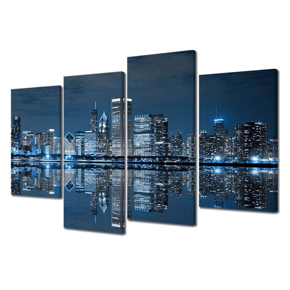 Latitude Run® Chicago Skyline Blue City - 4 Piece Photograph On 