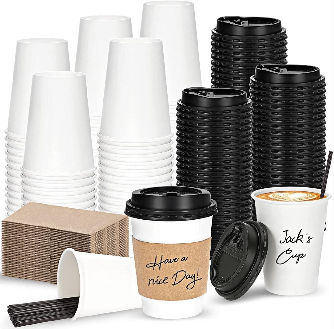 Commercial Coffee Cups Disposable Hot Paper Sleeves Stirring Straws 16 Oz 100pck for sale online 