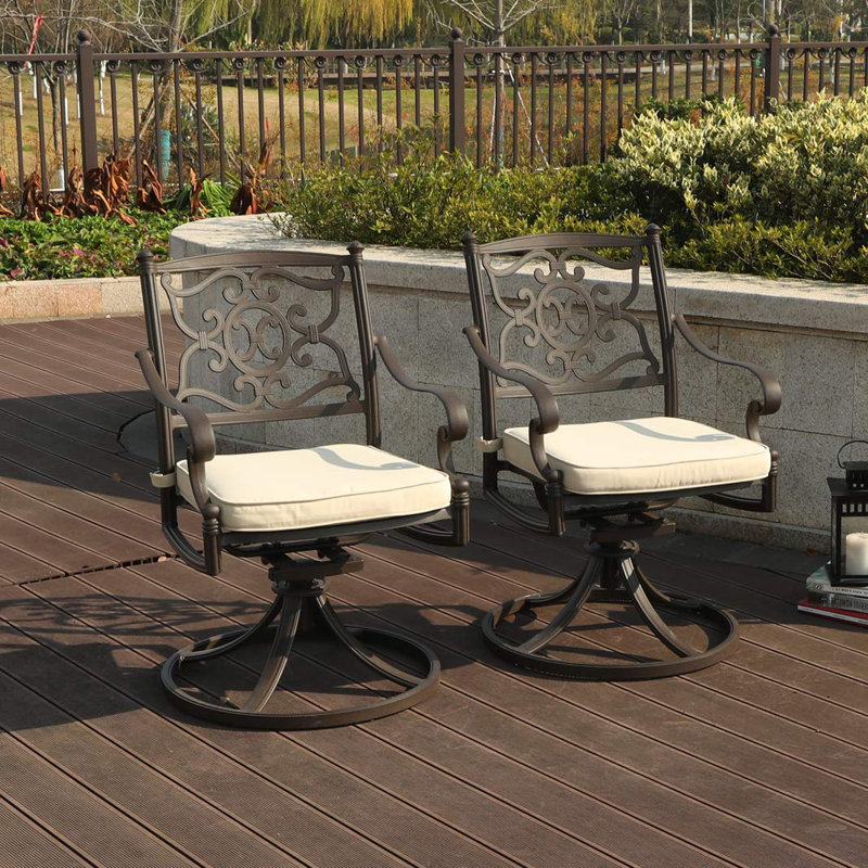 Phi Villa Retro Outdoor Swivel Patio Dining Chair With Cushion