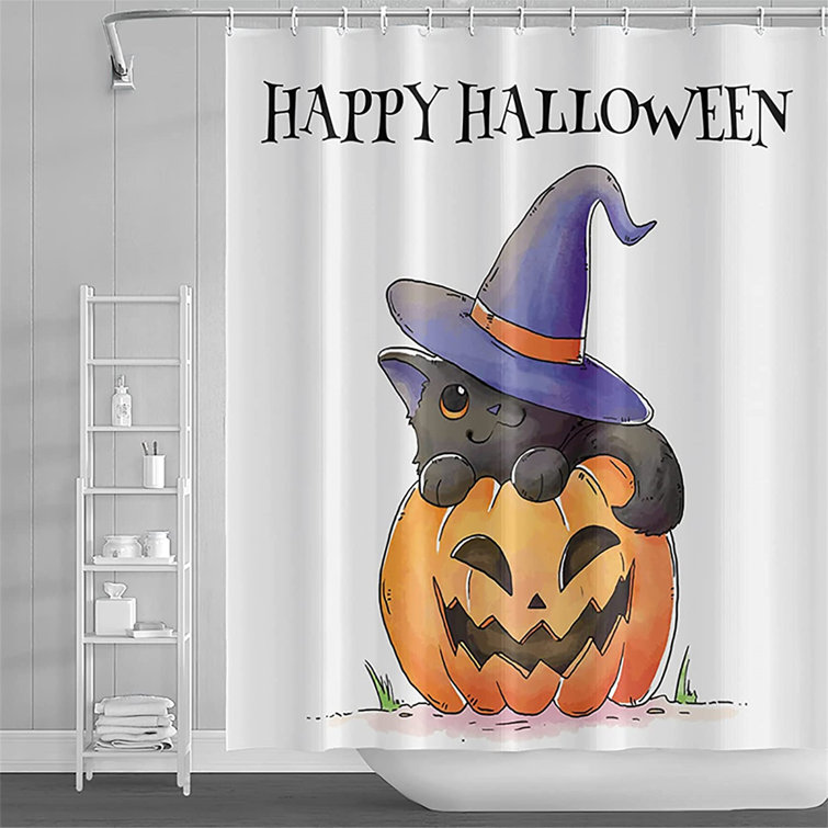 Halloween cheerful pumpkins Shower Curtain Bathroom Waterproof Fabric & 12Hooks 