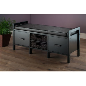 Fulton Cushion Storage Hall Bench with Basket