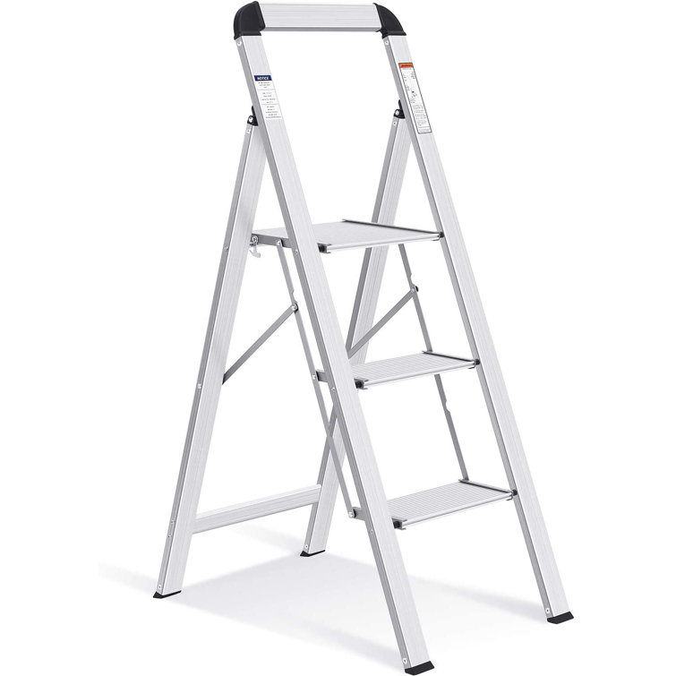 3 Step Ladder, Aluminum Lightweight Folding Step Stool With Utility  Handle,3 Anti-Slip Steps,Wide Platform,Great For Your Kitchen, Pantry,  Closets, Or ...
