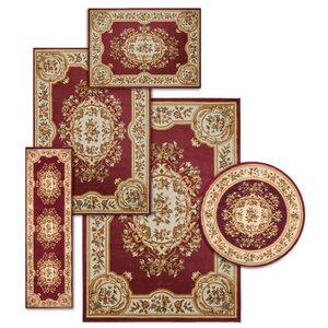 Lukeson 5 Piece Red/Beige Rug Set