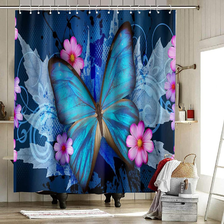 72x72'' Butterflies Bathroom Waterproof Polyester Shower Curtain Sets 12 Hooks 