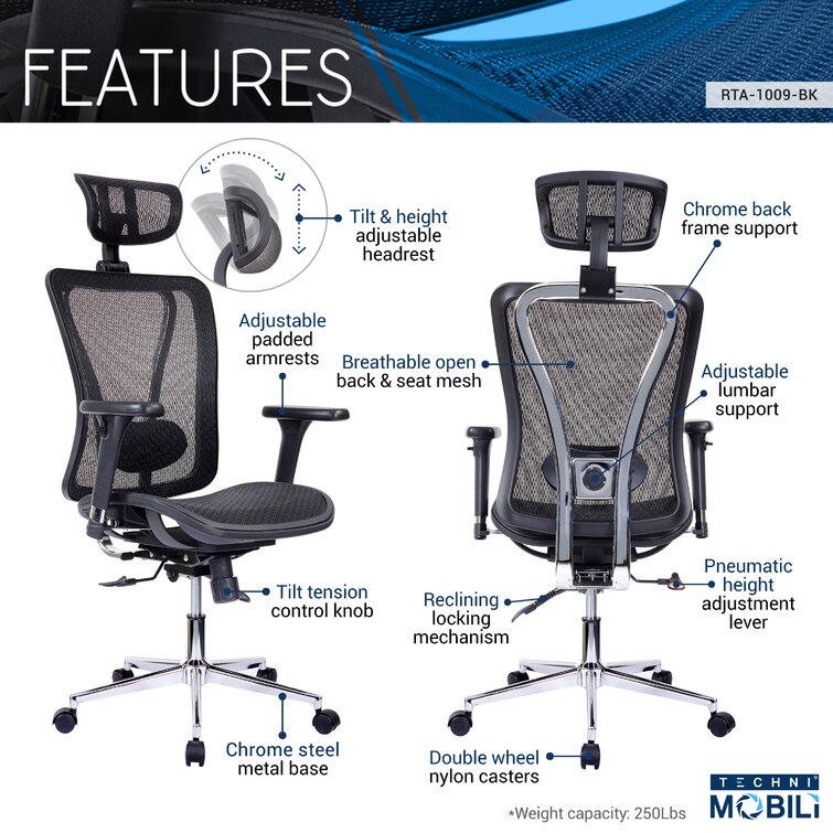 Mesh Office Chair Recliner High Back w/ Headrest Lumbar Support Black