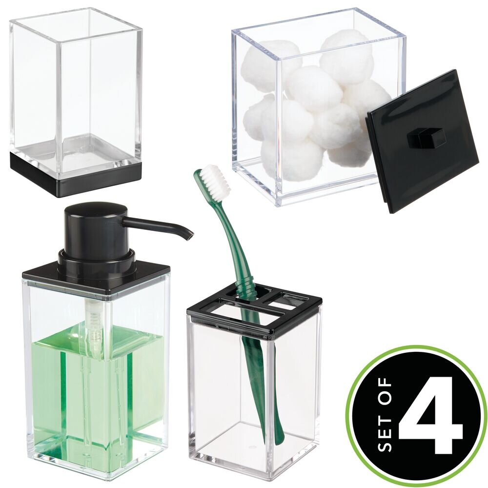 Clear/Black mDesign 4 Piece Plastic Bathroom Vanity Countertop Accessory Set 