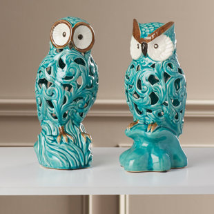 Blue Ceramic Owl Wayfair Cerulean Ceramic Owl Figurine Set Of 2