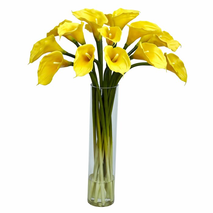 Nearly Natural Calla Lilly Flower Arrangement In Glass Vase