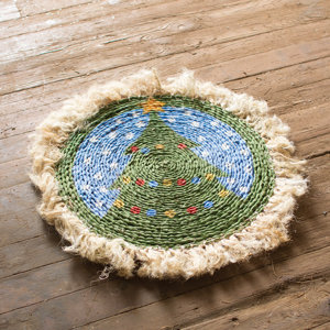 Seagrass Tree with Sisal Border Green/Blue Area Rug