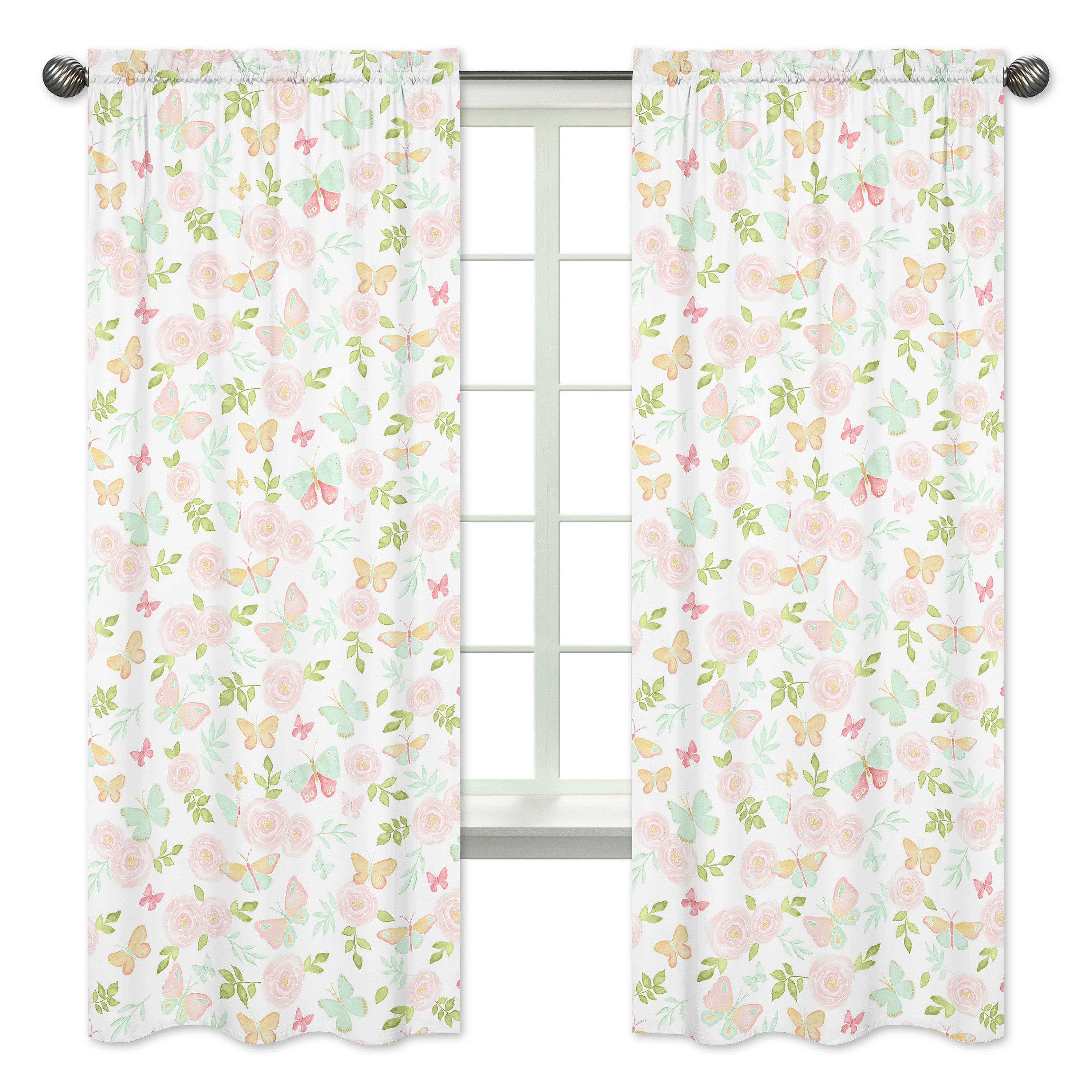 Sweet Jojo Designs Butterfly Floral Semi Sheer Rod Pocket Panel