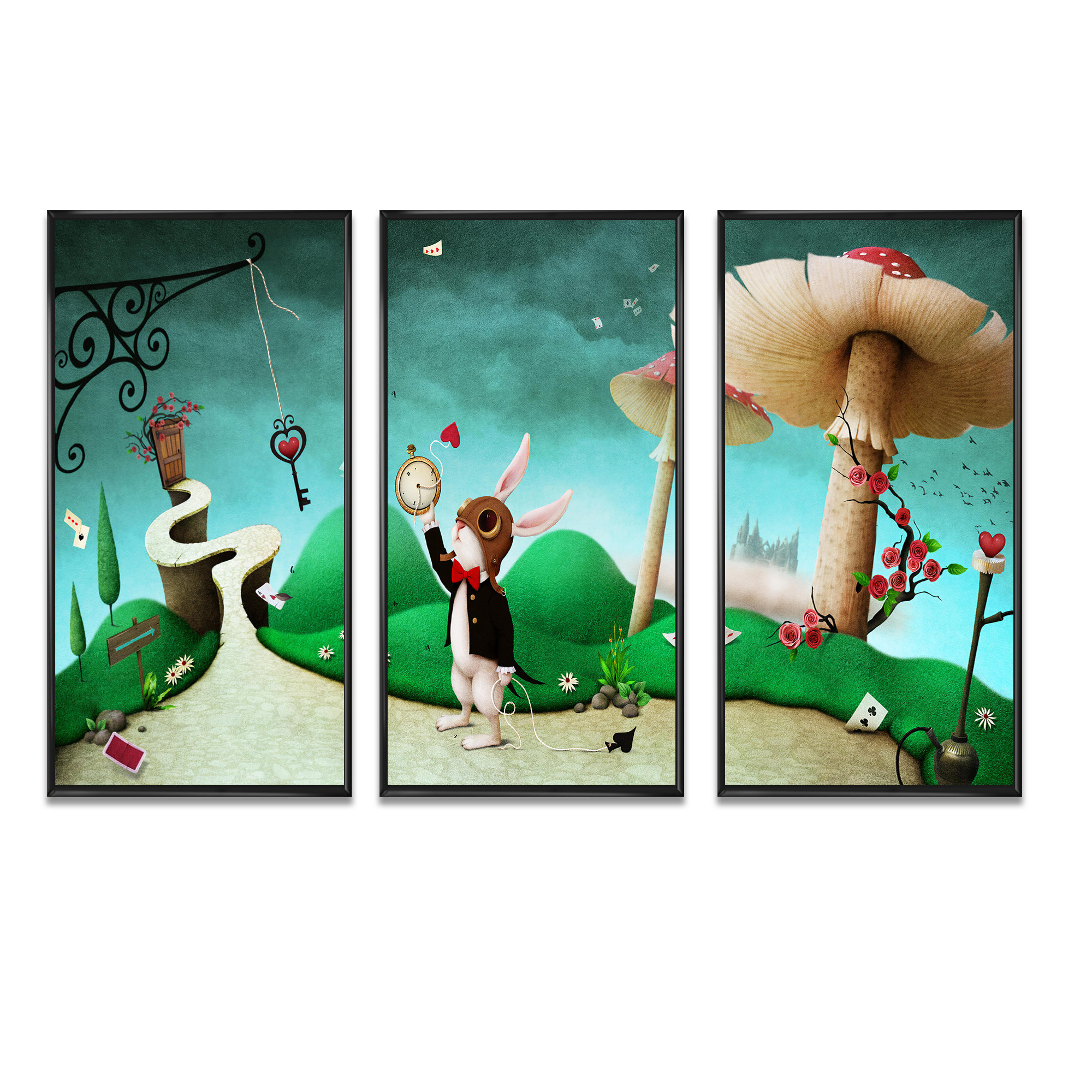 Zoomie Kids Rabbit Alice In Wonderland II - 3 Piece Floater Frame Graphic  Art on Canvas | Wayfair