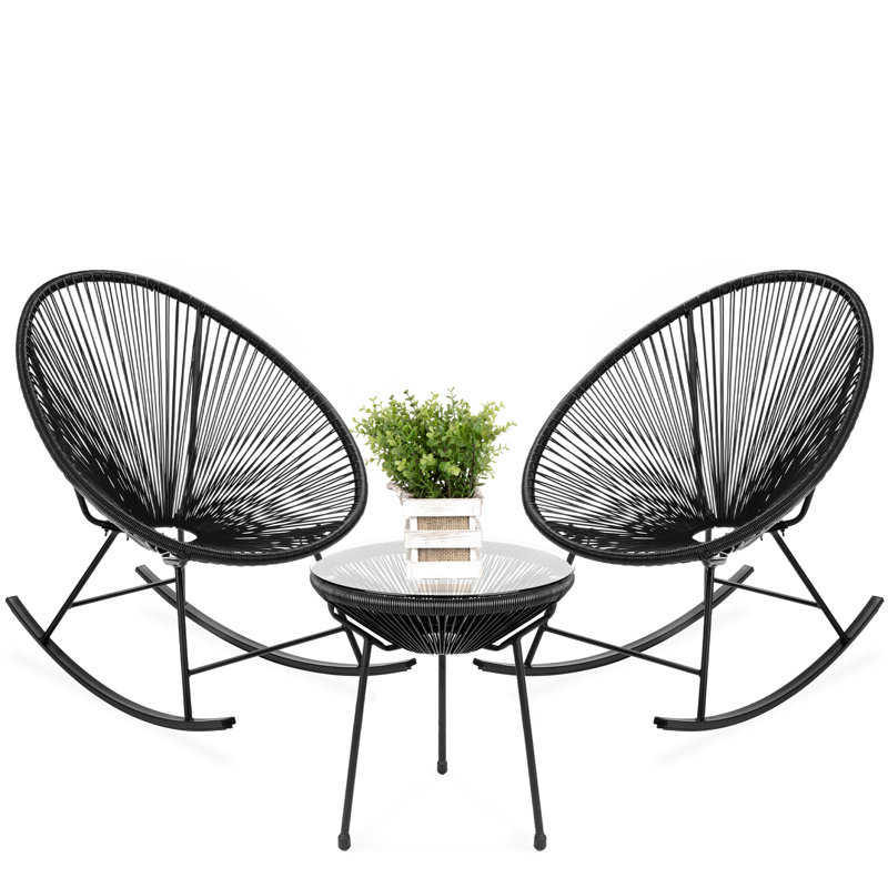 George Oliver Stringfellow 3 Piece All Weather Patio Woven Rope Acapulco Bistro Furniture Set W Rocking Chairs Table Wayfair